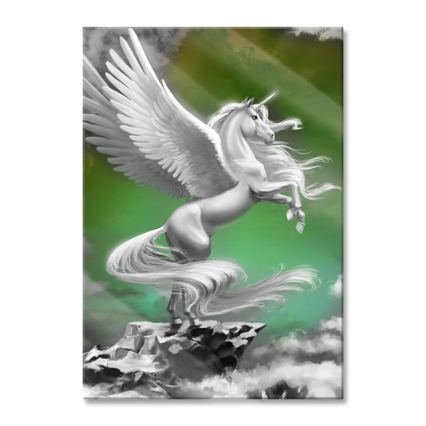 Happy Larry Glasbild Gefl Geltes Einhorn Auf Einem Felsen Wayfair De